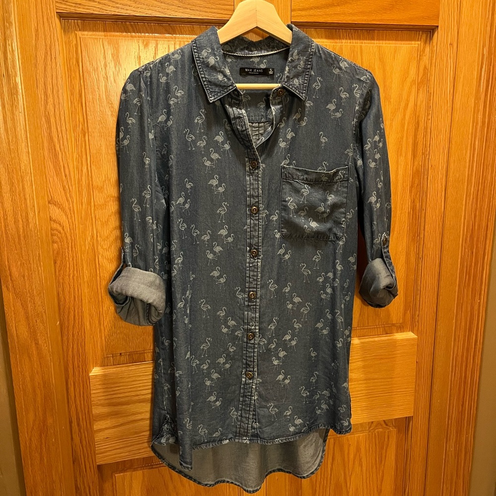 Flamingo Print Denim Shirt